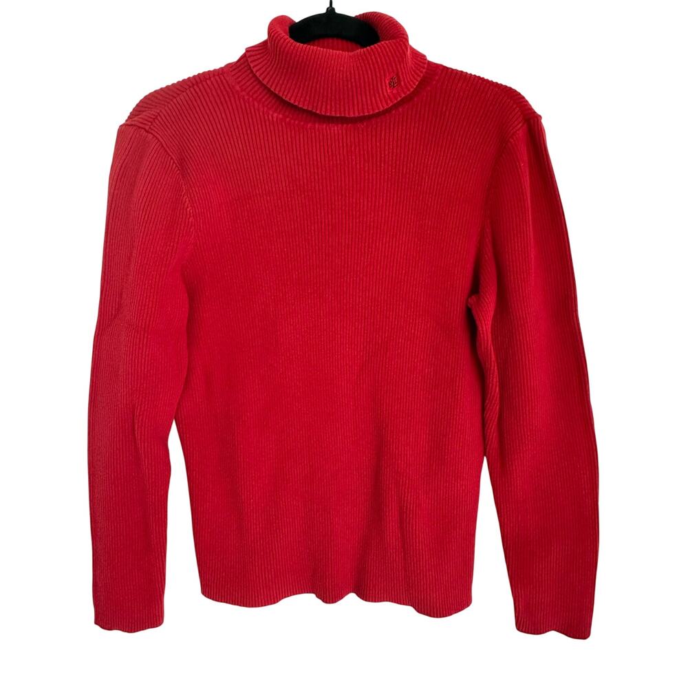 Ralph Lauren Red Ribbed Turtleneck Sweater – TH Monogram – Women’s Medium